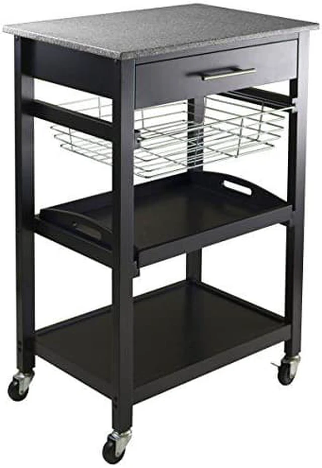 Alt view image 5 of 6 - Julia Utility Kitchen Cart, Granite Top, Black
