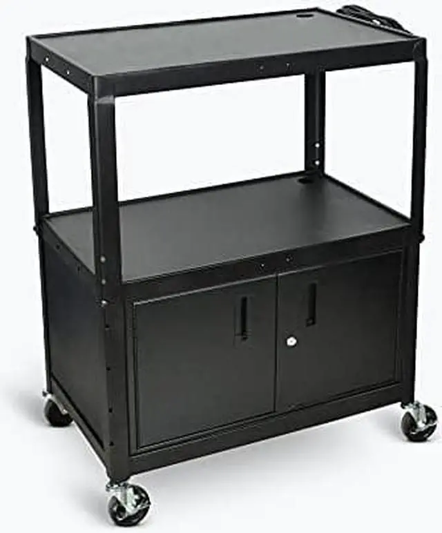 Alt view image 6 of 7 - Luxor Adjustable Height Steel A/V Cart with Locking Cabinet