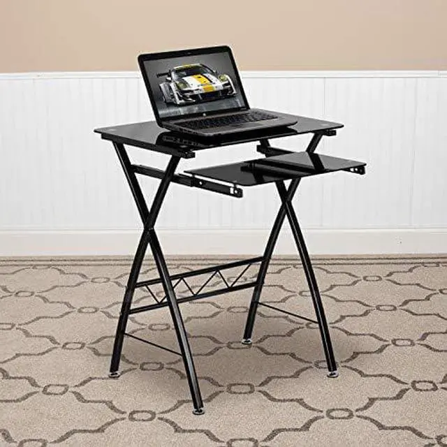 Main image of Flash Furniture Black Tempered Glass Computer Desk with Pull-Out Keyboard Tray