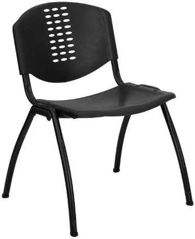 Alt view image 16 of 20 - HERCULES Series 880 lb. Capacity Black Plastic Stack Chair with Oval Cutout Back and Black Frame