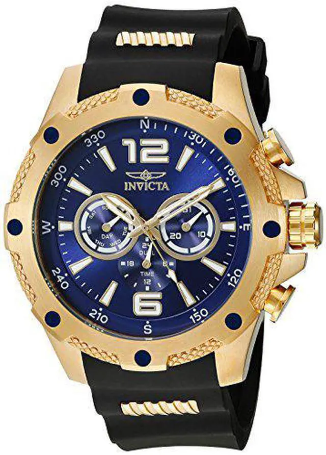 Alt view image 13 of 20 - Men's I-Force Multi-Function Black Polyurethane Blue Dial 18K GP Case