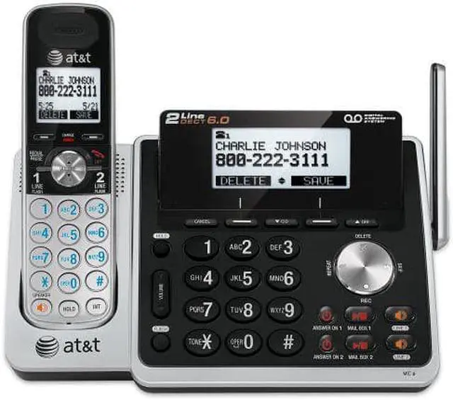 Alt view image 3 of 3 - at&t tl88102 dect 6.0 2-line expandable cordless phone with answering system and dual caller id/call waiting, 1 handset, silver