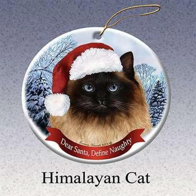 Main image of Holiday Pet Gifts Himalayan Cat Santa Hat Cat Porcelain Christmas Tree Ornament