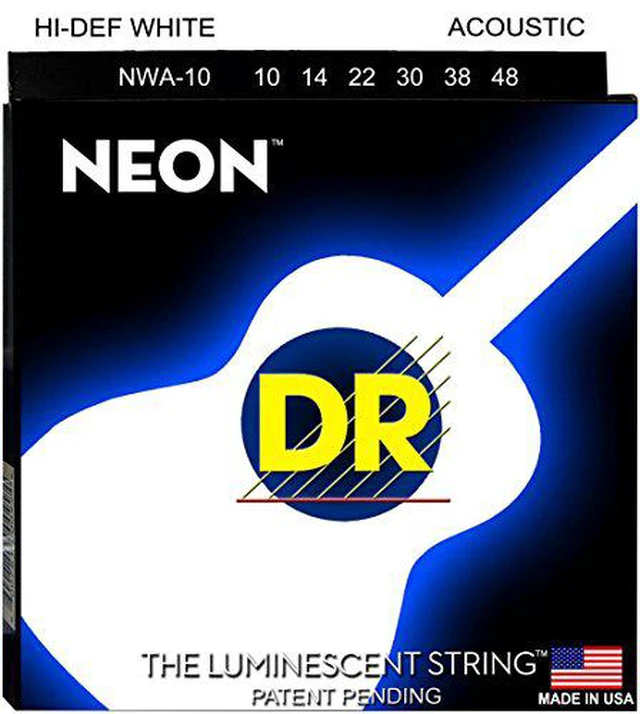Alt view image 2 of 2 - DR Strings Hi-Def NEON White Coated Acoustic Guitar Strings Lite (10-48)