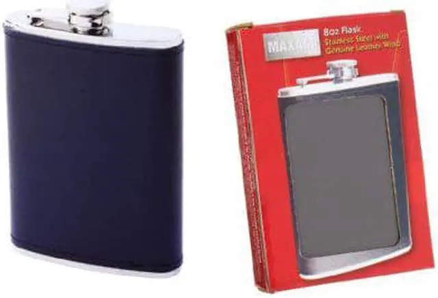 Alt view image 4 of 5 - Maxam  8oz Stainless Steel Flask with Solid Genuine Leather Wrap