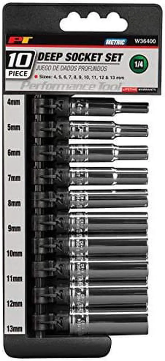 Alt view image 4 of 4 - Performance Tool - W36400 - 10-Piece 1/4" Metric Socket Set Deep