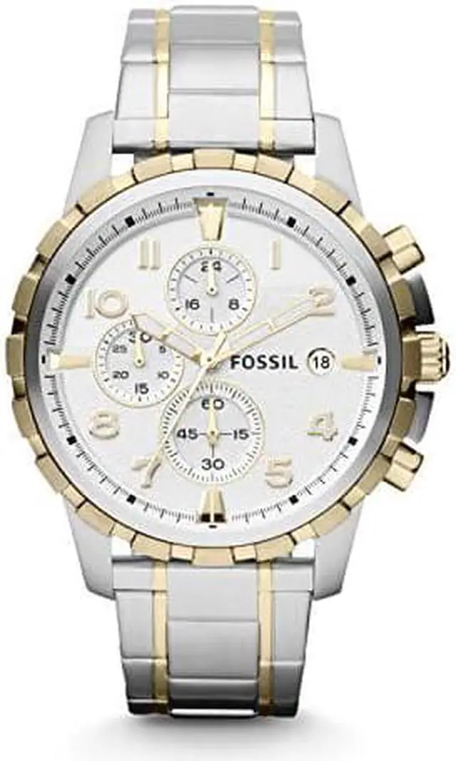 Main image of Fossil Mens Dean Quartz Stainless Steel Chronograph Watch, Color: Gold/Silver (Model: FS4795IE)
