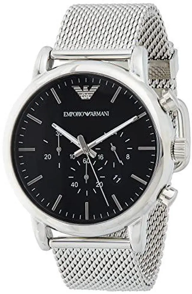 Alt view image 8 of 11 - Emporio Armani Men's Classic AR1808 Silver Stainless-Steel Quartz Watch with Black Dial