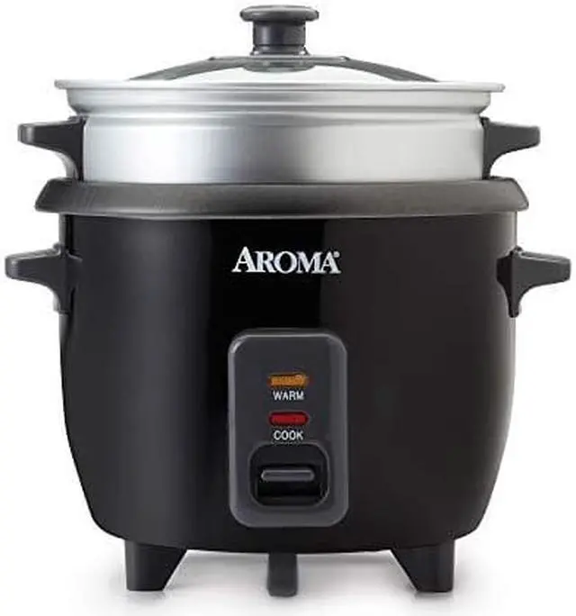 Alt view image 8 of 8 - Aroma 6 Cup Cooked White Pot Style Rice Cooker & Food Steamer, Black