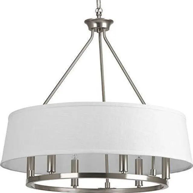 Alt view image 3 of 5 - cherish collection 6-light white linen shade coastal chandelier light brushed nickel