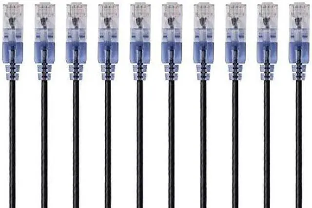 Alt view image 6 of 14 - Monoprice SlimRun Cat6A Ethernet Patch Cable - Network Internet Cord - RJ45, 550Mhz, UTP, Pure Bare Copper Wire, 10G, 30AWG, 5ft, Black, 10-Pack