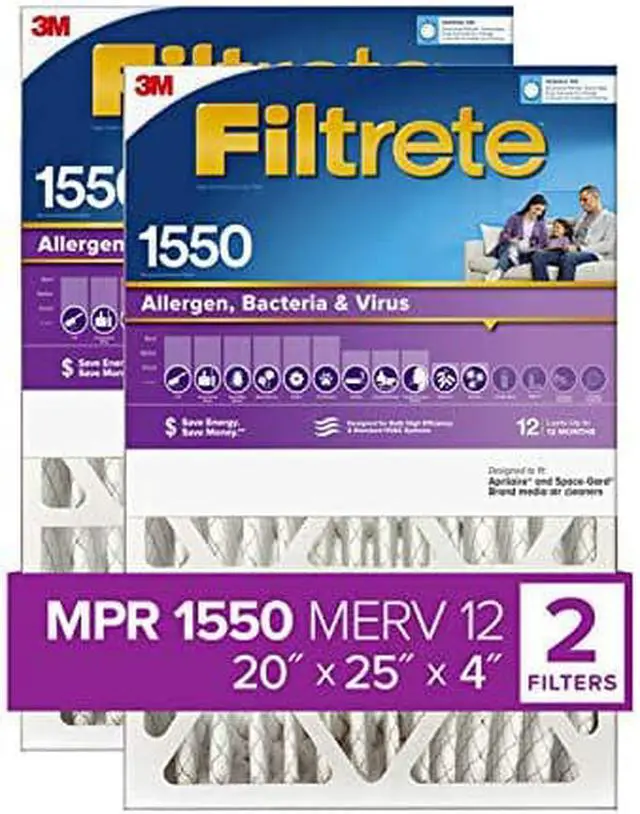 Main image of Filtrete 20x25x4, AC Furnace Air Filter, MPR 1550 DP, Healthy Living Ultra Allergen Deep Pleat, 2-Pack (actual 19.88 x 24.63 x 4.31)