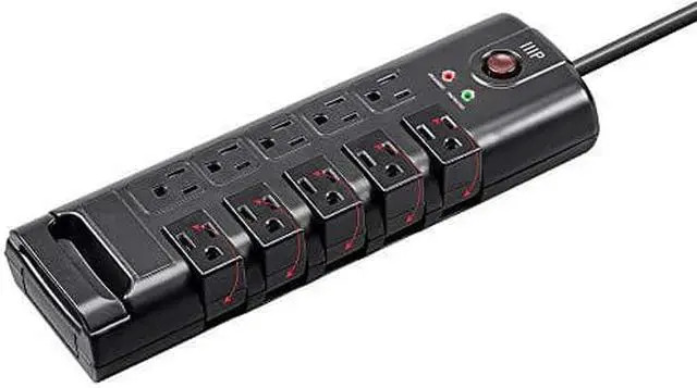 Alt view image 7 of 8 - Monoprice 10 Outlet Rotating Surge Protector Power Block / Strip - 8 Feet - Black | 2880 Joules, Heavy Duty Cord