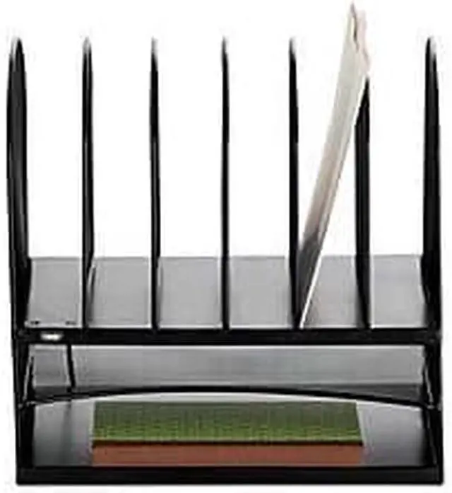 Main image of Safco Products 3233BL Onyx Mesh Powered Charging Station Desktop Organizer with 6 Vertical/2 Horizontal Sections and USB port, Black