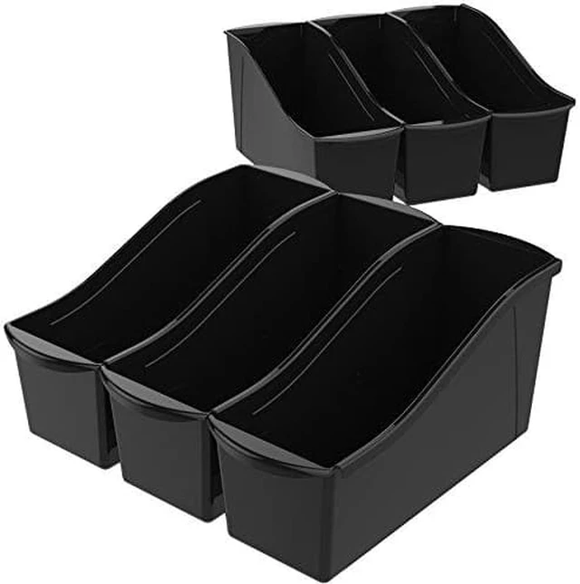 Main image of Storex Large Book Bin, Interlocking Plastic Organizer for Home, Office and Classroom, Black, 6-Pack (70109E06C)