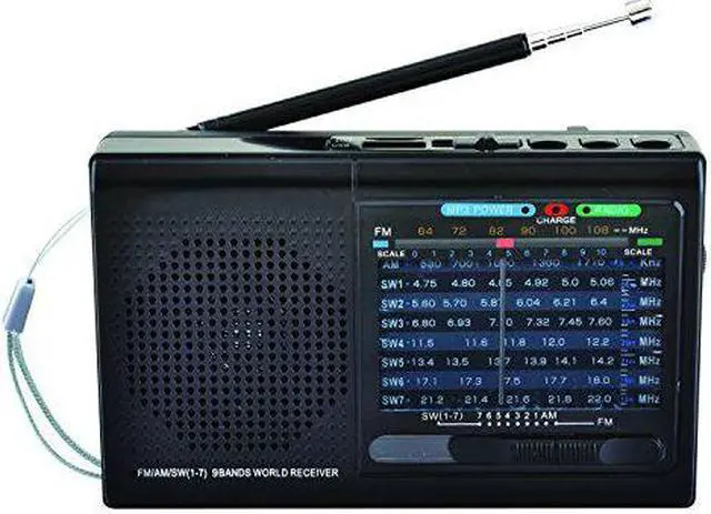 Alt view image 17 of 18 - Supersonic SC-1080BT- BLK 9-Band Rechargeable Bluetooth Radio with USB/SD Card Input (Black)