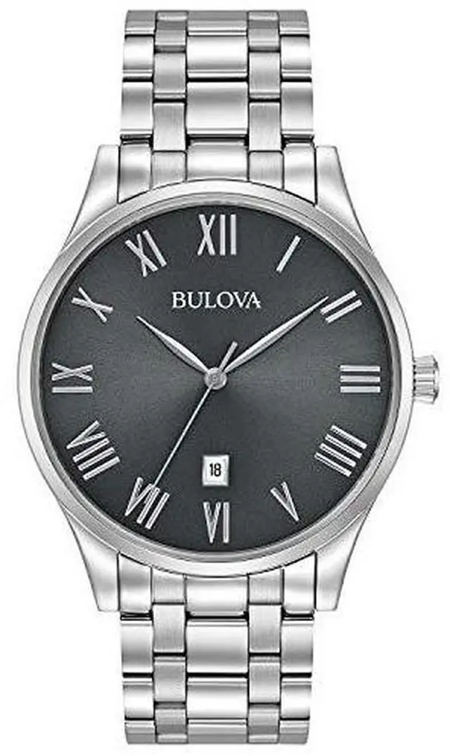 Alt view image 15 of 15 - Bulova Mens Charcoal Dial Stainless Steel Dress Quartz Watch 96B261