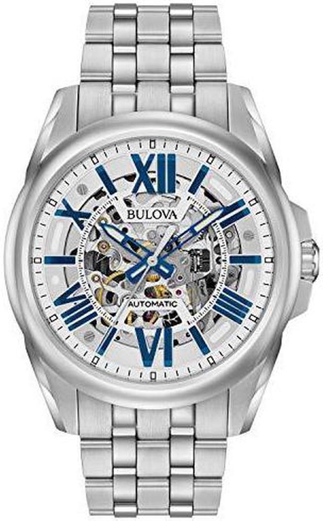 Alt view image 3 of 7 - Bulova Skeleton Mens Silver Dial Stainless Steel Automatic Watch 96A187