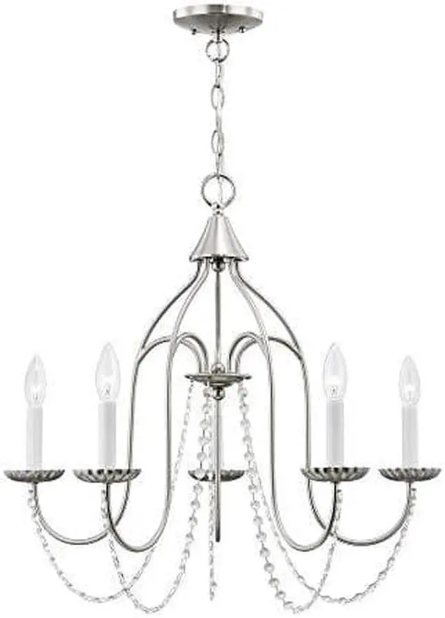 Main image of Livex Lighting 40795-91 Transitional Five Light Chandelier from Alessia Collection in Pwt, Nckl, B/S, Slvr. Finish, Brushed Nickel