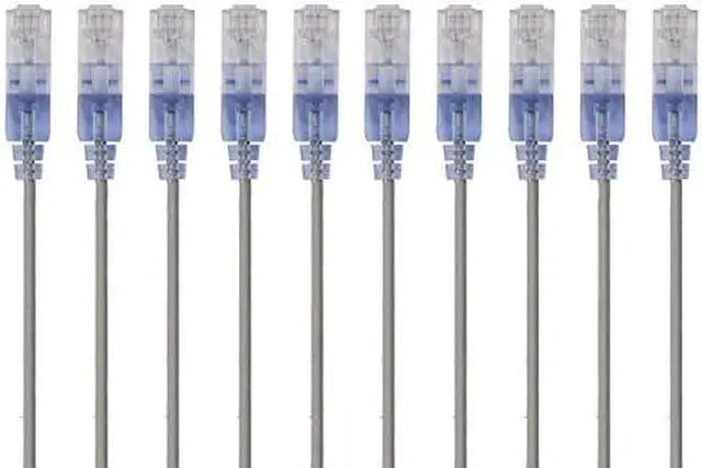 Alt view image 2 of 4 - Monoprice Cat6A Ethernet Patch Cable - 5 Feet - Gray | Network Internet Cord - RJ45, 550Mhz, UTP, Pure Bare Copper Wire, 10G, 30AWG, 10-Pack - SlimRun Series
