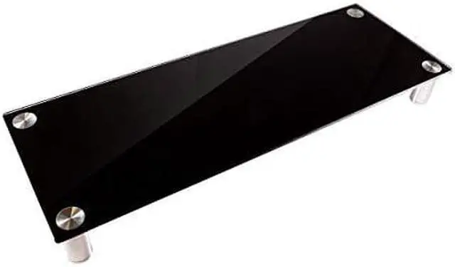 Alt view image 18 of 18 - Monoprice Large Multimedia Desktop Stand - Black Glass (30.8 x 11in) Stand & Riser, Desktop TV Stand, Dual Monitors w/ Height Adjustable Legs