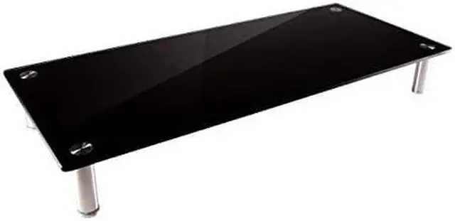 Alt view image 9 of 9 - Monoprice Medium Multimedia Desktop Stand, Black Glass 25.6" x 11.0" - Stand & Riser, Desktop TV Stand, Dual Monitors w/ Height Adjustable Legs