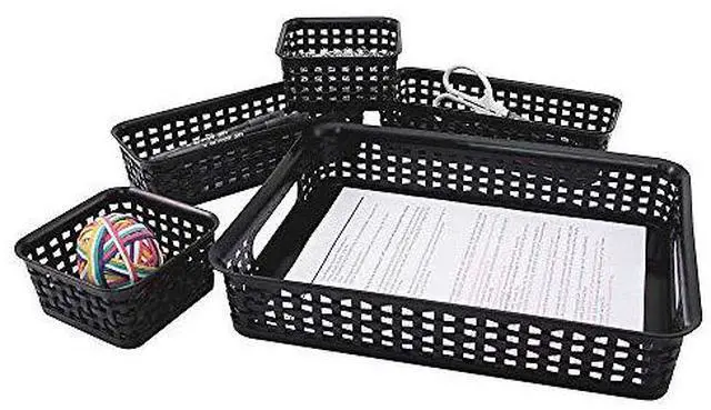 Alt view image 12 of 15 - Advantus Weave Bin Plastic 10-1/10"Wx13-2/5"Lx2-1/2"H 5/PK Black 37530