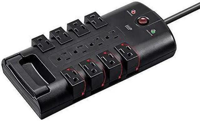 Alt view image 7 of 8 - Monoprice 12 Outlet Rotating Surge Protector Power Block / Strip - 10 Feet - Black | Heavy Duty Cord | UL Rated, 4,320 Joules With Grounded And Protected Light Indicator