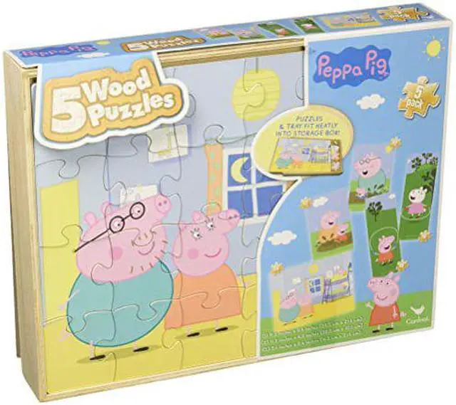 Main image of Peppa Pig 5 Wood Puzzles in Wooden Storage Box (Styles Will Vary)