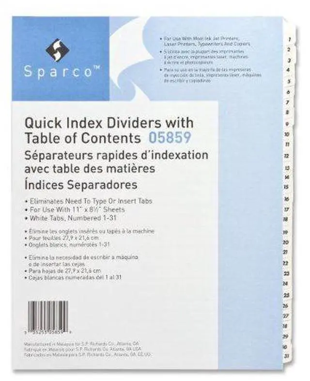 Alt view image 2 of 2 - Business Source Table of Content Quick Index Dividers - Printed Tab(s) - Digit - 1-31 - 31 Tab(s)/Set - 8.5" Divider Wid