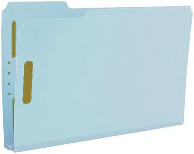 Main image of Smead 100% Recycled Pressboard Fastener File Folder, 2 Fasteners, 1/3-Cut Tab, 3" Expansion, Legal Size, Blue, 25 per Box (20002)