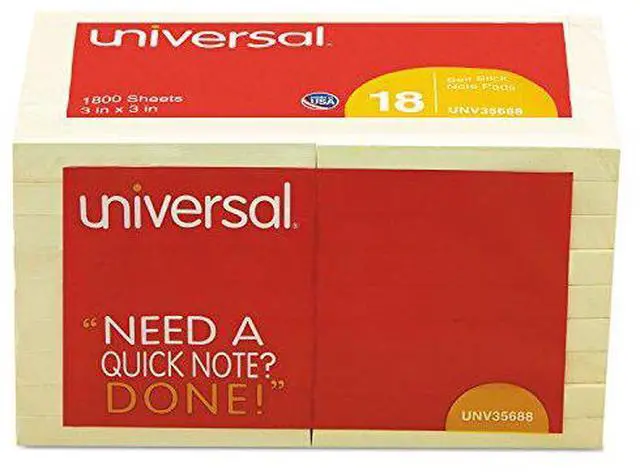 Alt view image 8 of 8 - Universal UNV35688 Self-Stick Note Pads, 3 x 3, Yellow, 100-Sheet, 18/Pack