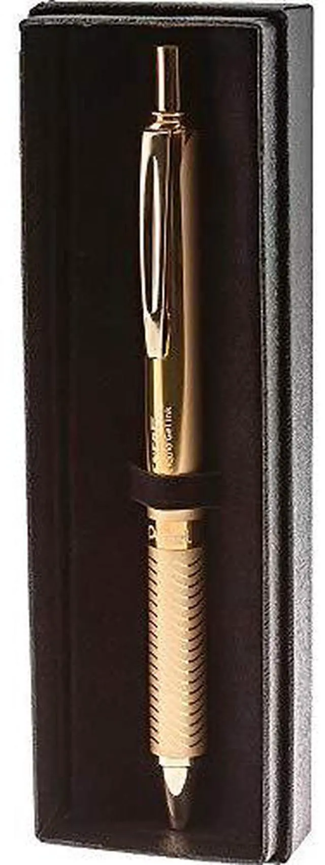 Alt view image 16 of 18 - Pentel BL407XABX EnerGel Alloy Retractable Liquid Gel Pen, Gold Barrel, Black Ink, in Gift Box with Info Band