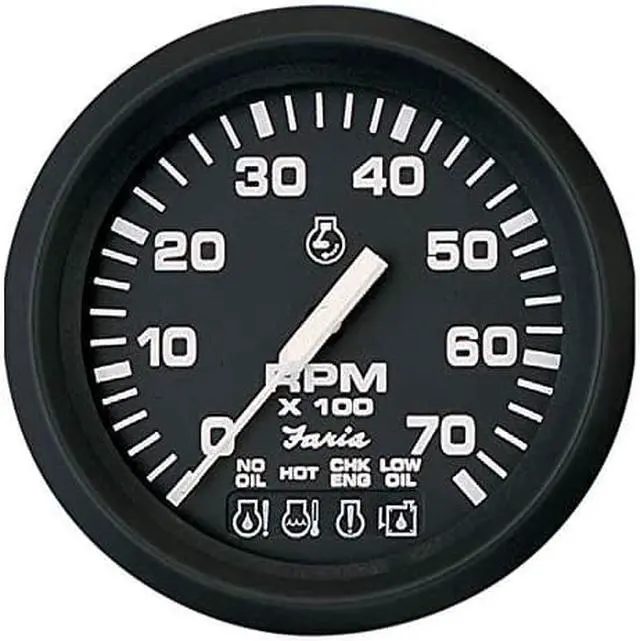 Alt view image 6 of 7 - Faria Euro Black 4" Tachometer W/Systemcheck Indicator - 7000 Rpm (Gas - Johnson / Evinrude Outboard)