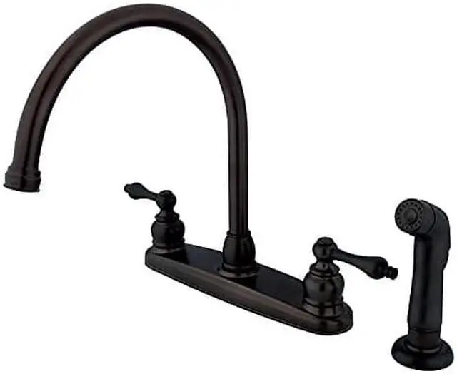 Alt view image 3 of 4 - Kingston Brass KB725ALSP Double Handle Goose Neck Kitchen Faucet with Non-Metallic Sprayer