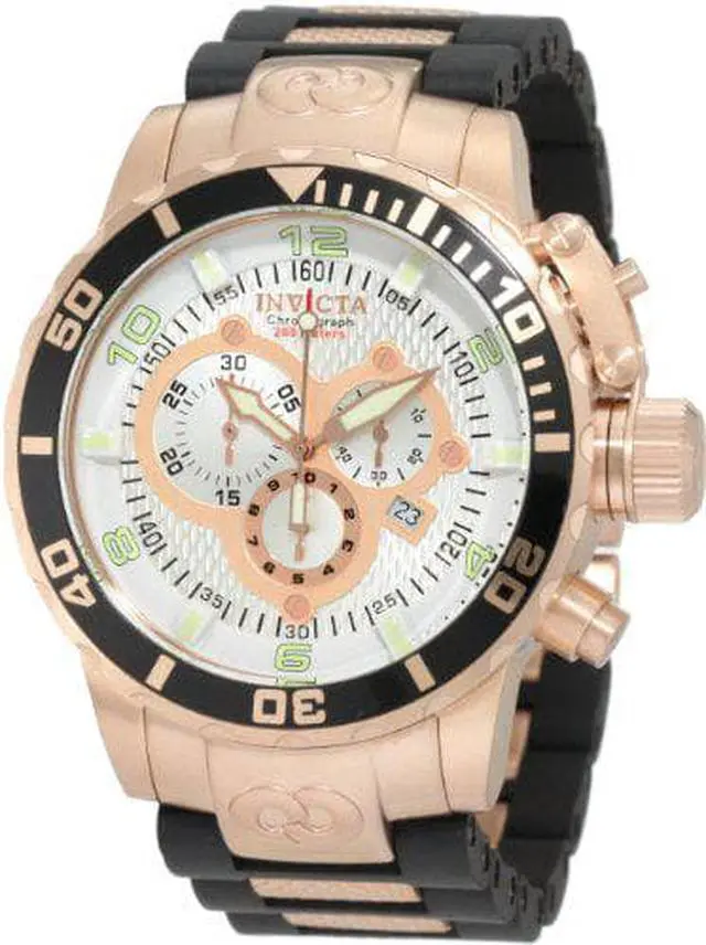Alt view image 8 of 8 - Invicta 10620 Men's Corduba Chronograph Silver-Tone Textured Dial Black Polyurethane And 18K Rose Gold Plated Ss Watch