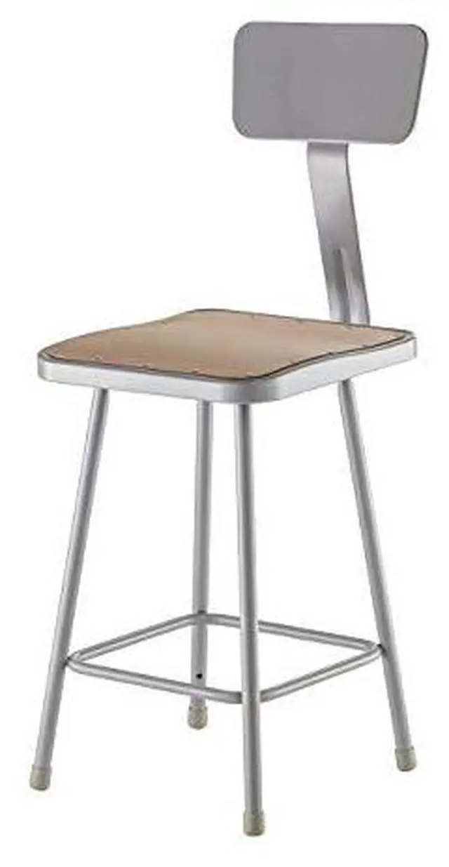 Main image of NPS 6318B 6300 Series Heavy-Duty Square Seat Stool with Backrest - Supports Up to 500 lb - 17.5" Seat Height - Brown Seat, Gray Back/Base