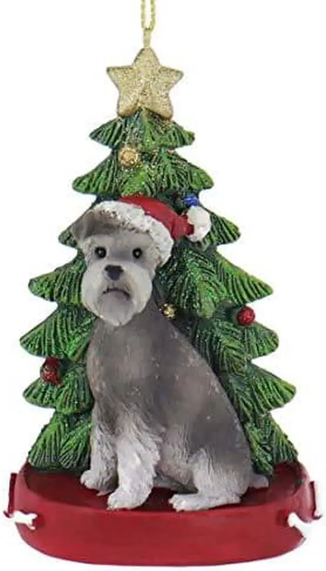 Main image of Kurt Adler Schnauzer Wearing Santa Hat with Christmas Tree Ornament C7954SC New