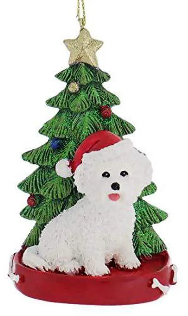 Main image of Kurt Adler Bichon Frise Wearing Santa Hat with Christmas Tree Ornament C7615BF New