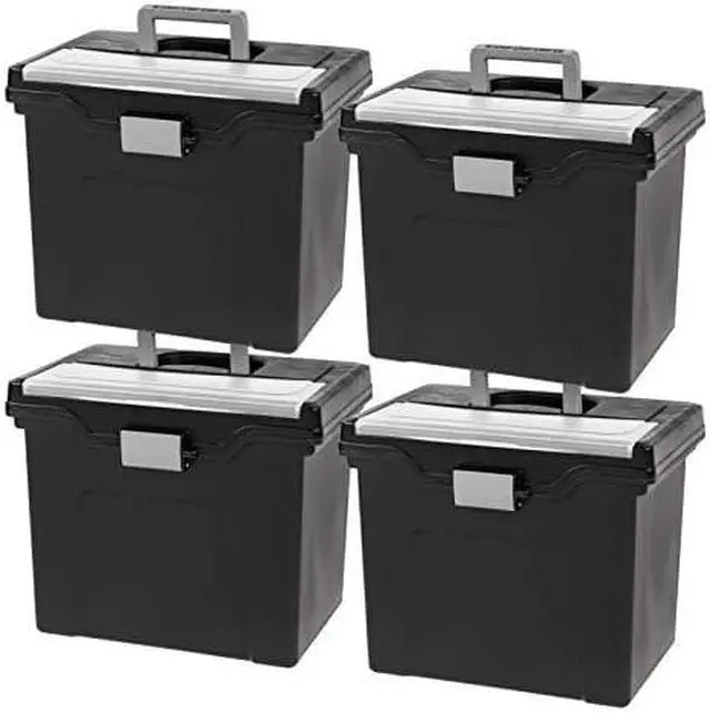 Alt view image 5 of 5 - IRIS USA File Box Portable File Organizer Plastic File Box for Letter File w/ Organizer-Lid, BPA-Free Plastic Storage Organizer with Secure Buckle and Handle, Black 4 Pack