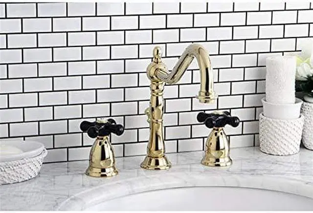 Alt view image 5 of 8 - Kingston Brass KS1995PKX Heritage Onyx Widespread Lavatory Faucet With Black Por