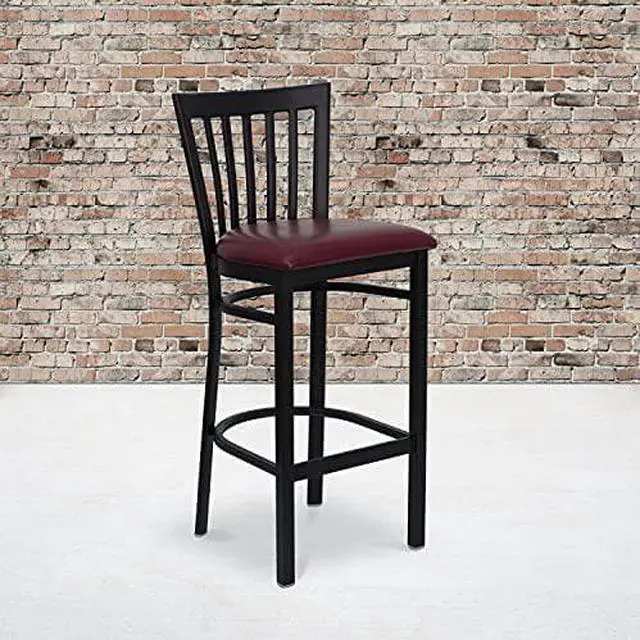 Alt view image 5 of 14 - Flash Furniture XU-DG6R8BSCH-BAR-BURV-GG Hercules Series Black School House Back Metal Restaurant Bar Stool with Burgundy Vinyl Seat