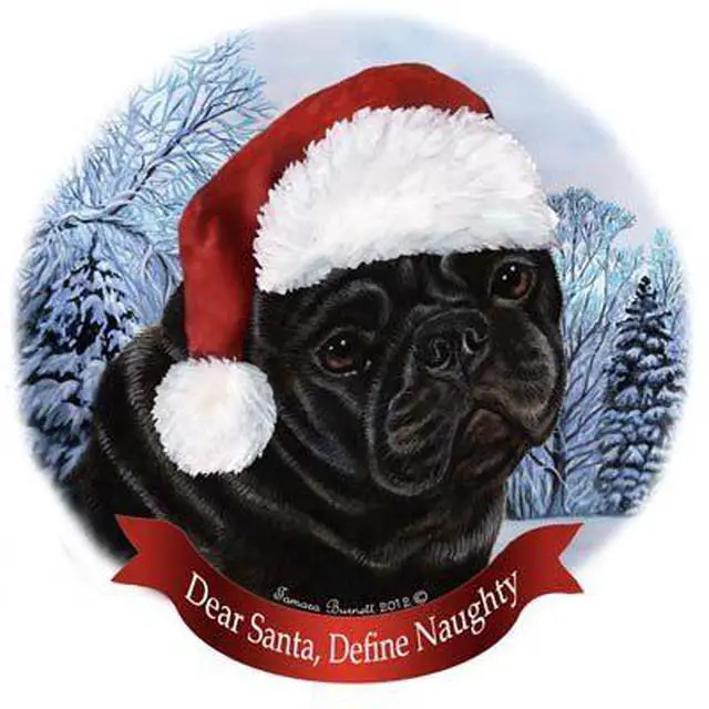 Alt view image 2 of 2 - Holiday Pet Gifts Pug (Black) Santa Hat Dog Porcelain Christmas Tree Ornament