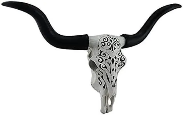 Alt view image 8 of 8 - Longhorn and Lace Exquisite Black & White Filigree Hand-Painted Design Steer Skull Wall Decor - 27.25 Inches Long - Western Charm Meets Art Deco Elegance