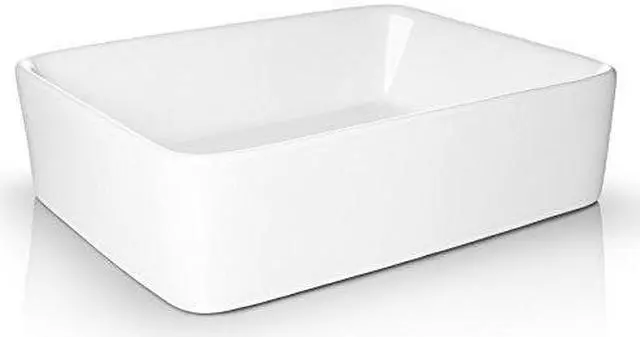 Alt view image 4 of 7 - Miligoré 19" x 15" Rectangular White Ceramic Vessel Sink - Modern Above Counter Bathroom Vanity Bowl