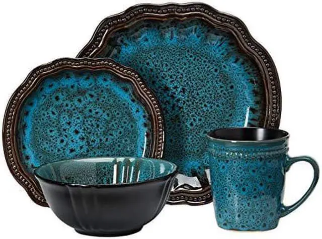 Main image of Elama Round Stoneware High Class Dinnerware Full Service Set, Ocean Blue