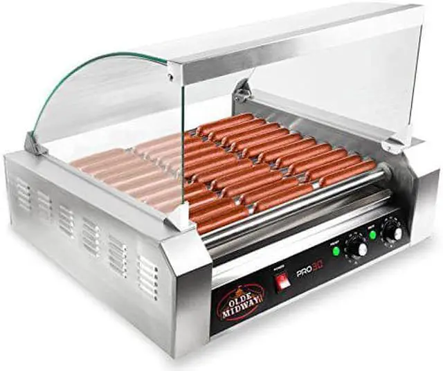 Alt view image 7 of 8 - Olde Midway Electric 30 Hot Dog 11 Roller Grill Cooker Machine with Cover 1400-Watt - Commercial Grade