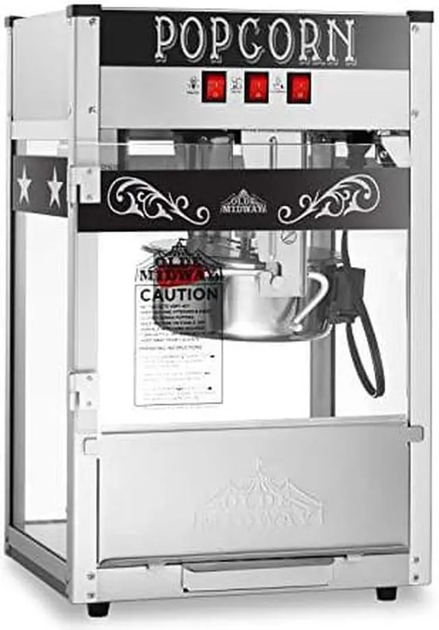 Alt view image 10 of 10 - Olde Midway Commercial Popcorn Machine Maker Popper with 8-Ounce Kettle - Black