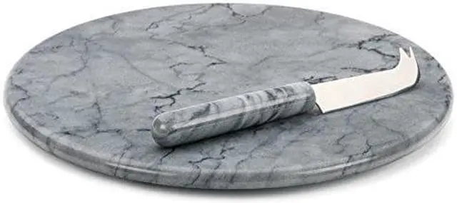Main image of RSVP International Board & Knife Set Cheese, Meats, Other Appetizers | Each Piece Unique in Marble Coloring | Serving Knife with Spiked Edge, 10", Gray