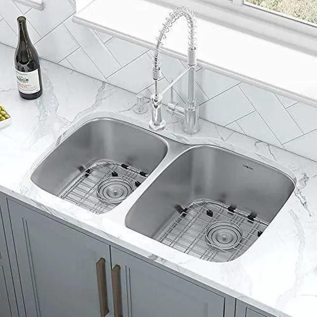 Alt view image 16 of 16 - Ruvati 16-Gauge Premium Stainless-Steel Double-Bowl 32-Inch Undermount Kitchen Sink
